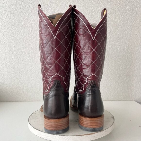 Rod Patrick Mens Cowboy Boots 14.5B Brown Mocha Bison Leather Square Toe Western - Picture 3 of 13